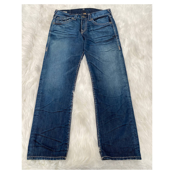 True Religion Geno Relaxed Slim Jeans Sz 32 Dark Wash Flap Pocket
